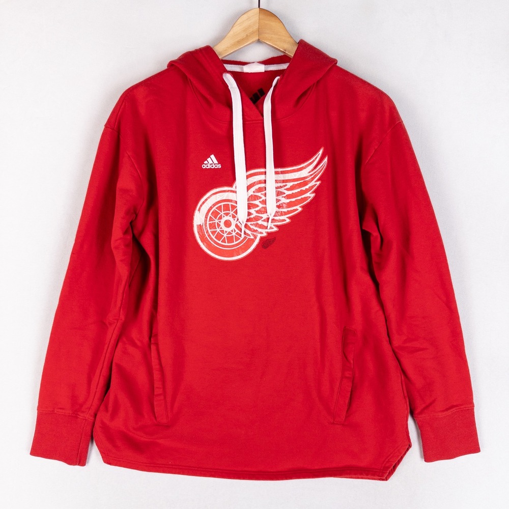 Adidas Womens Detroit Red Wings Hoodie Large Red NHL Pullover Sweatshirt Sporty